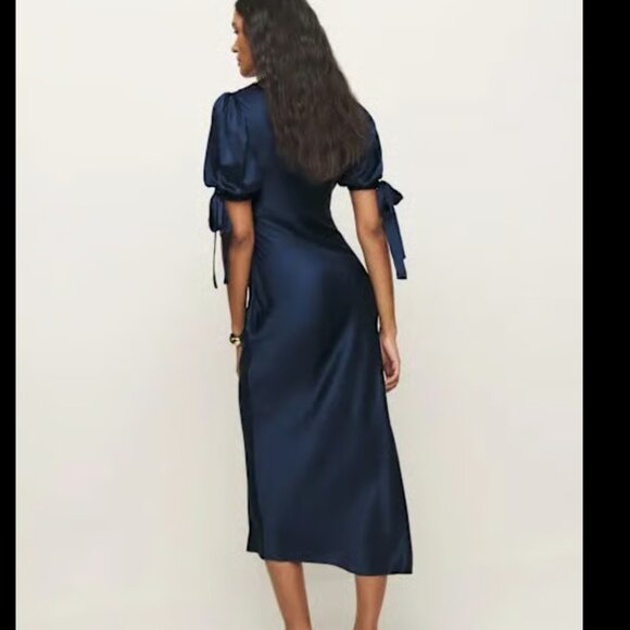 Reformation Dress Stella Silk Dress Navy Size 6 - Picture 5 of 10